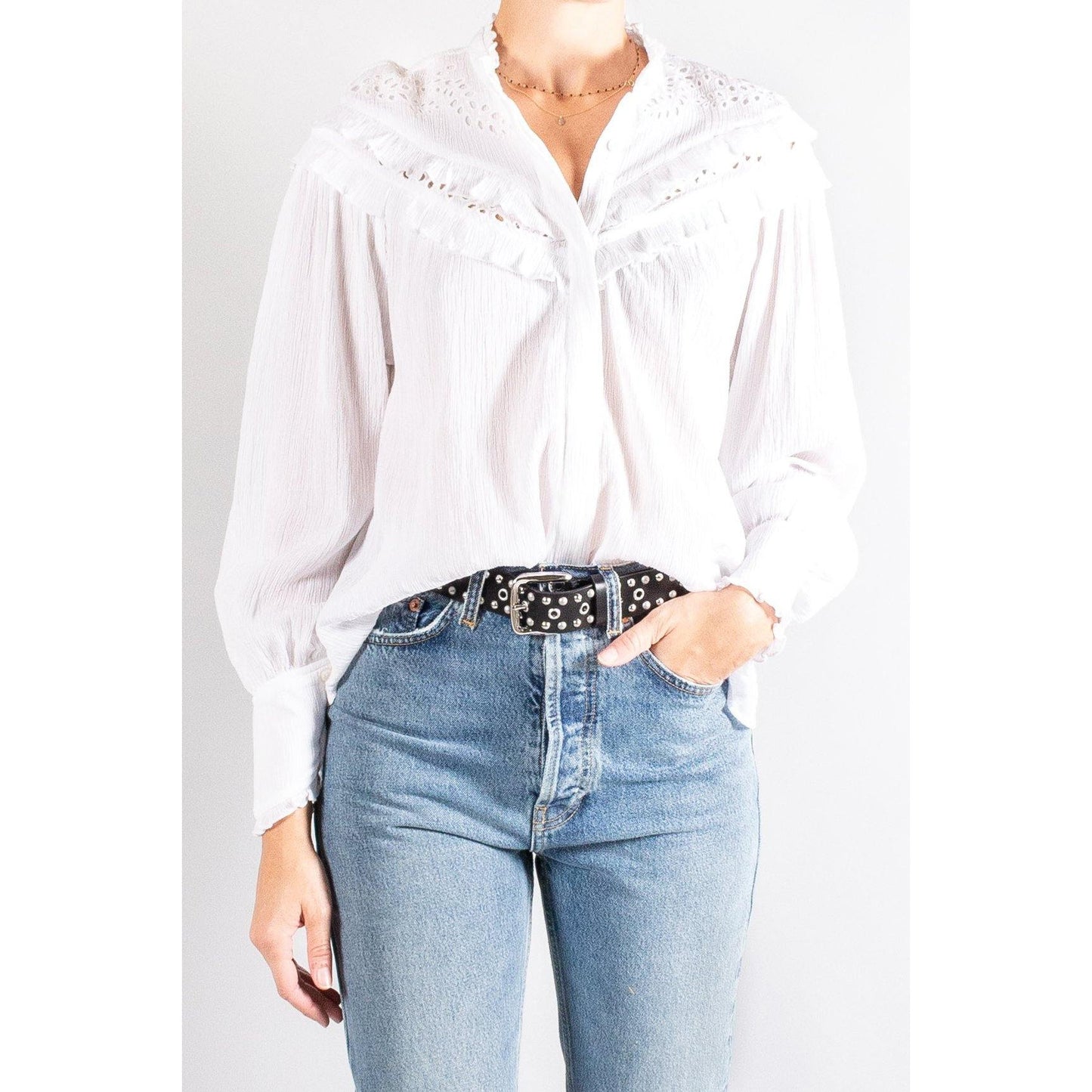 Isabel Marant Etoile "Izae" Crinkled Blouse in White, size 36