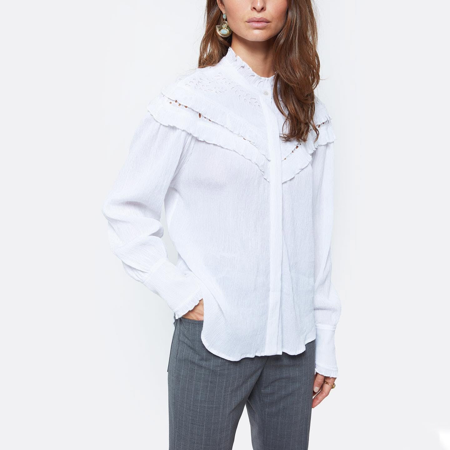 Isabel Marant Etoile "Izae" Crinkled Blouse in White, size 36