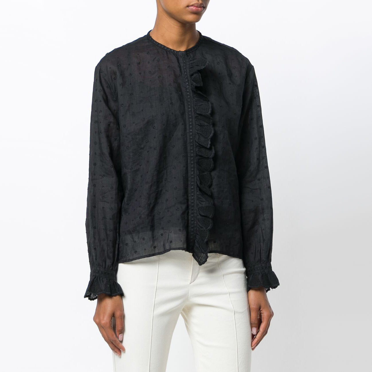 Isabel Marant "Namos" Swiss Dot Embroidered Ramie Blouse, size 38 (fits like a size medium)