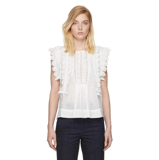 Isabel Marant "Nandy" Ramie Blouse with Crochet Trim, size 40 (Medium)