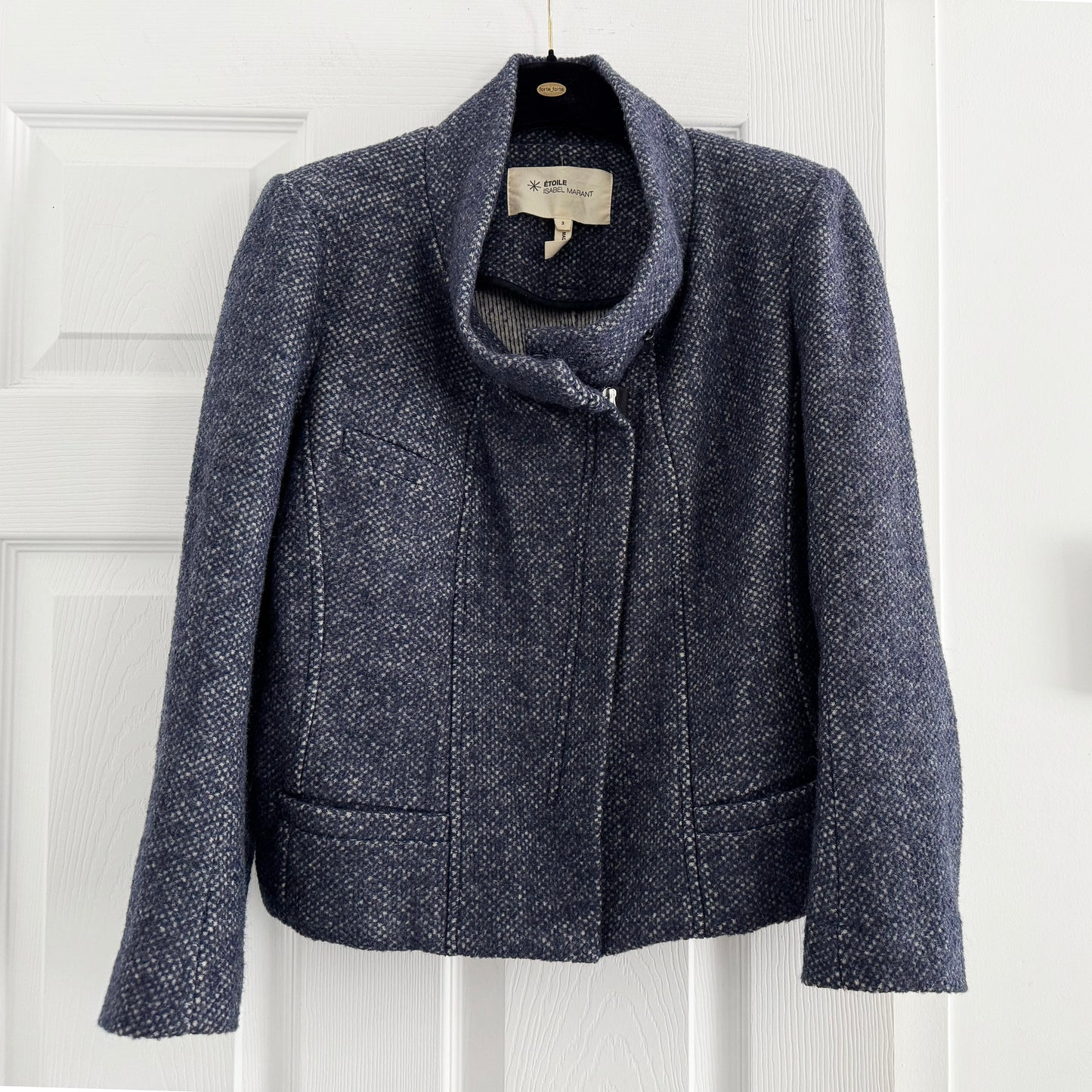 Isabel Marant Etoile Tweed Zip Front Jacket in Blue, size "3" (fits like size 8/10)