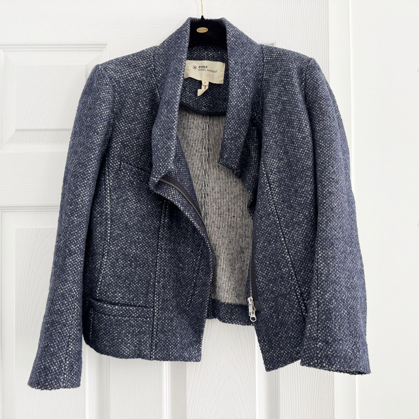 Isabel Marant Etoile Tweed Zip Front Jacket in Blue, size "3" (fits like size 8/10)