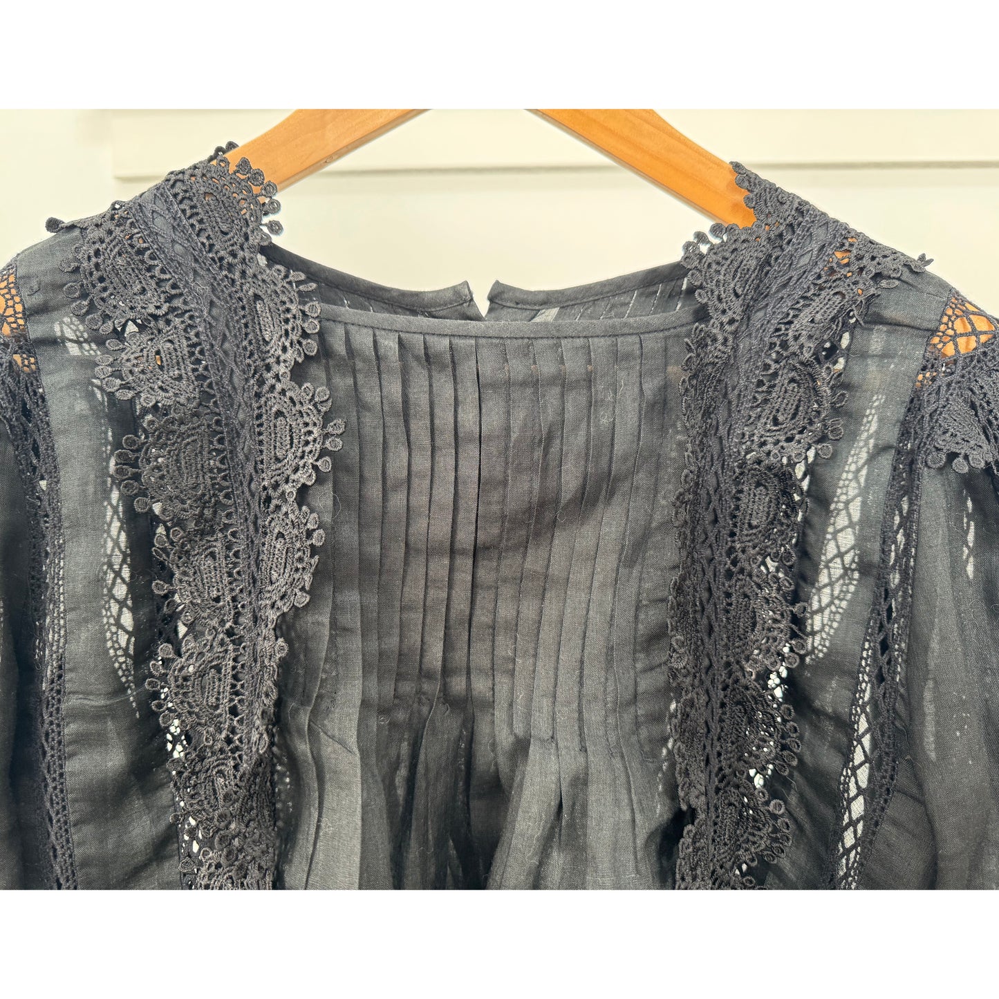 Isabel Marant "Nell" Ramie and Lace Blouse in Black, size 36