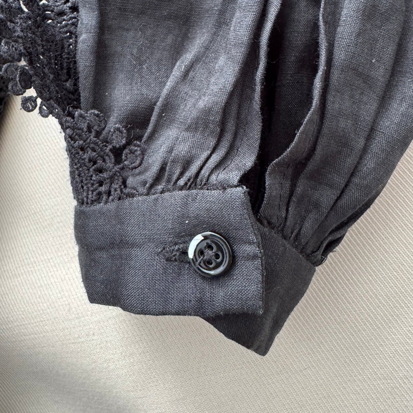 Isabel Marant "Nell" Ramie and Lace Blouse in Black, size 36