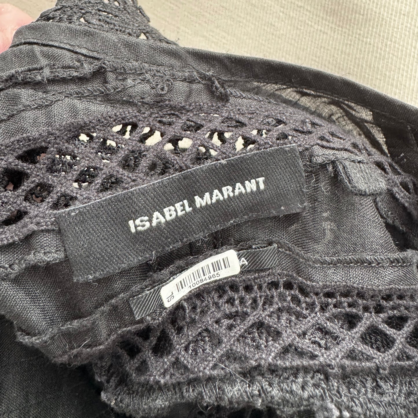 Isabel Marant "Nell" Ramie and Lace Blouse in Black, size 36