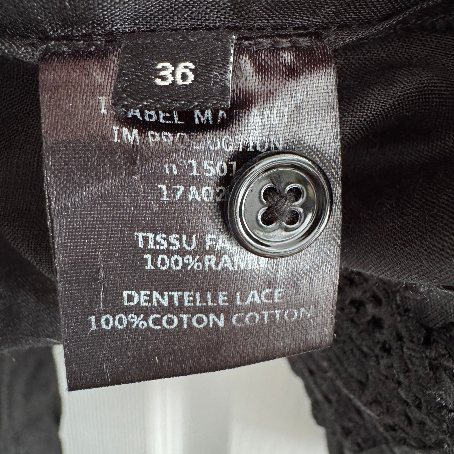 Isabel Marant "Nell" Ramie and Lace Blouse in Black, size 36