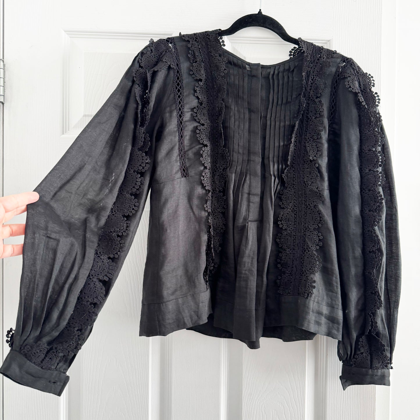 Isabel Marant "Nell" Ramie and Lace Blouse in Black, size 36