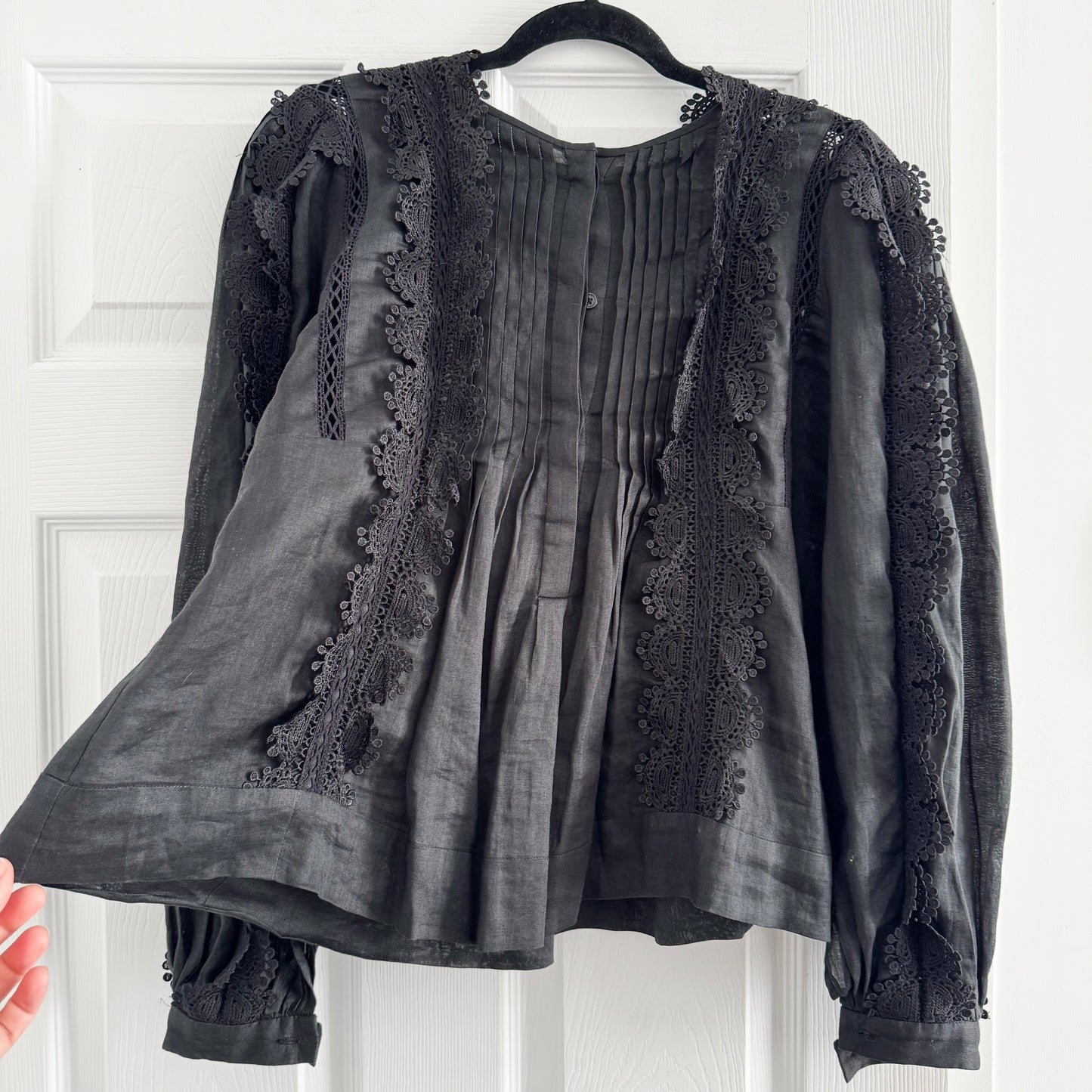 Isabel Marant "Nell" Ramie and Lace Blouse in Black, size 36