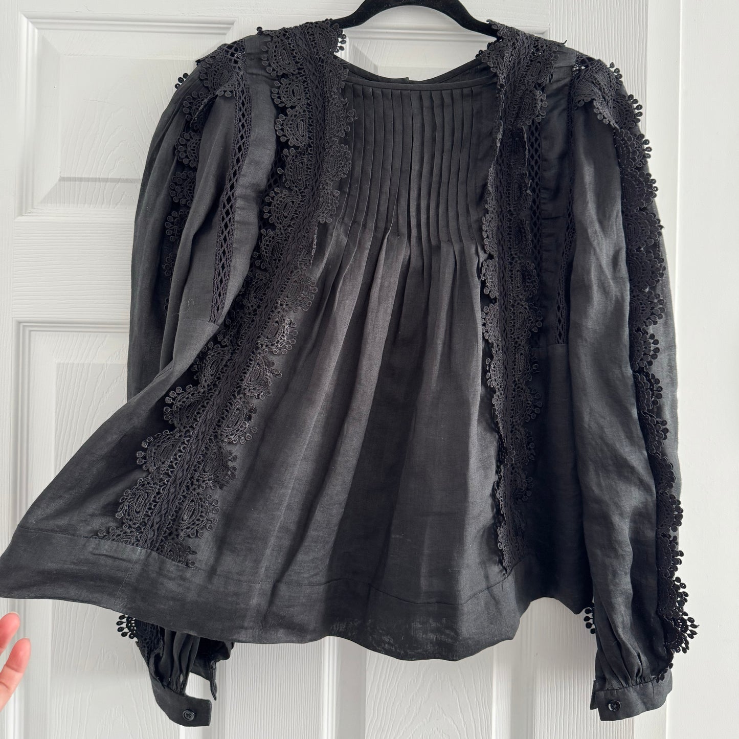 Isabel Marant "Nell" Ramie and Lace Blouse in Black, size 36
