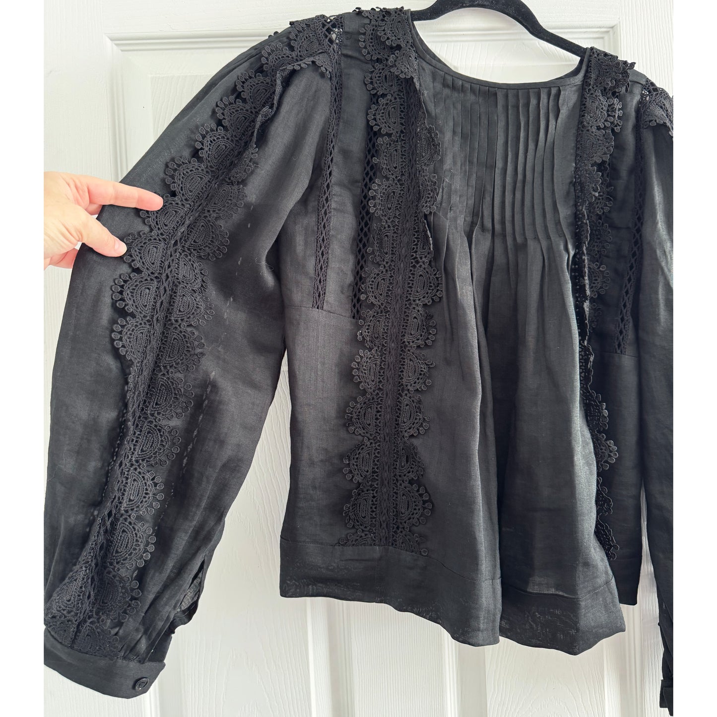 Isabel Marant "Nell" Ramie and Lace Blouse in Black, size 36