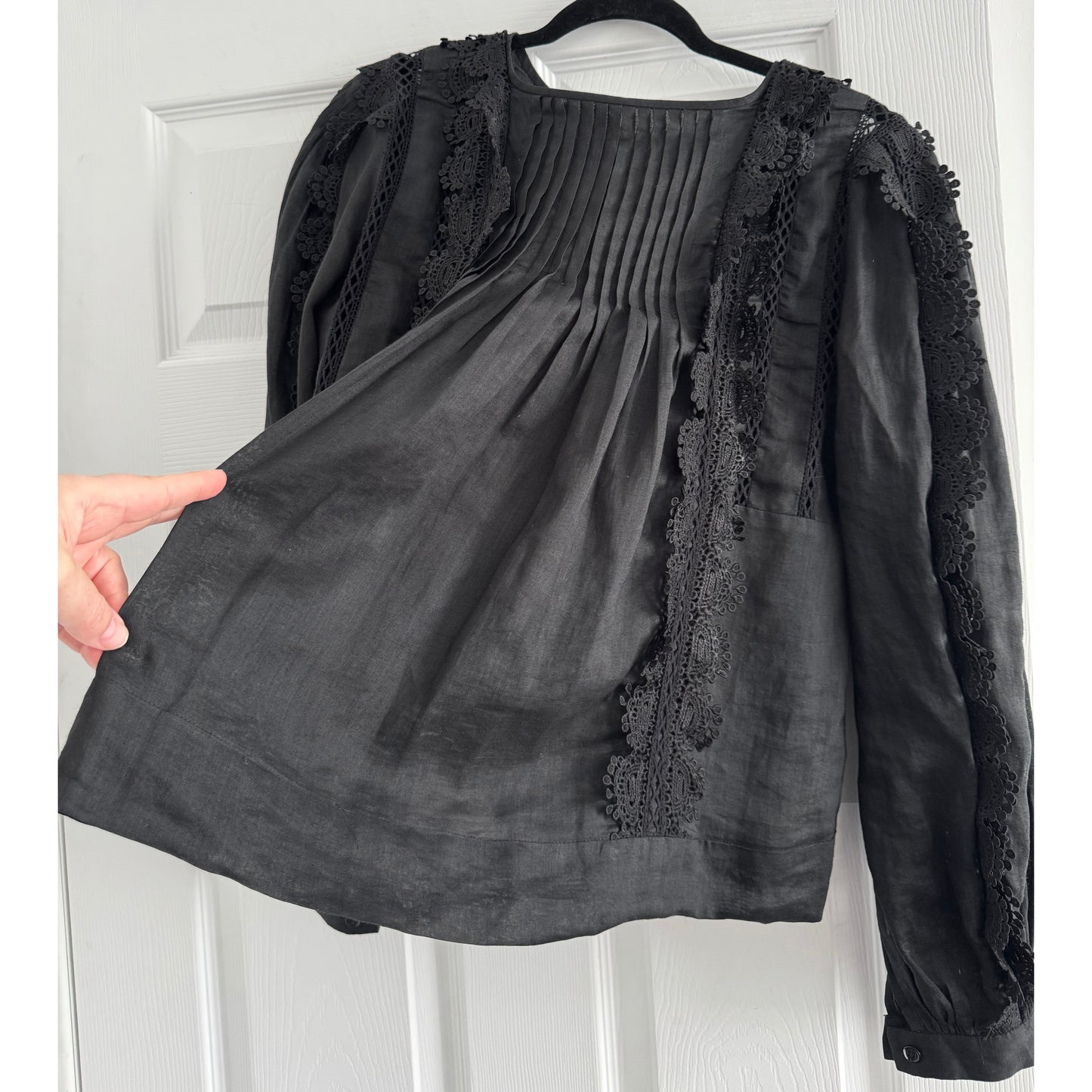 Isabel Marant "Nell" Ramie and Lace Blouse in Black, size 36