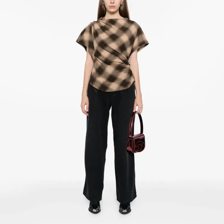 Isabel Marant Etoile "Neyela" Plaid Top in Tan/Brown, size 38