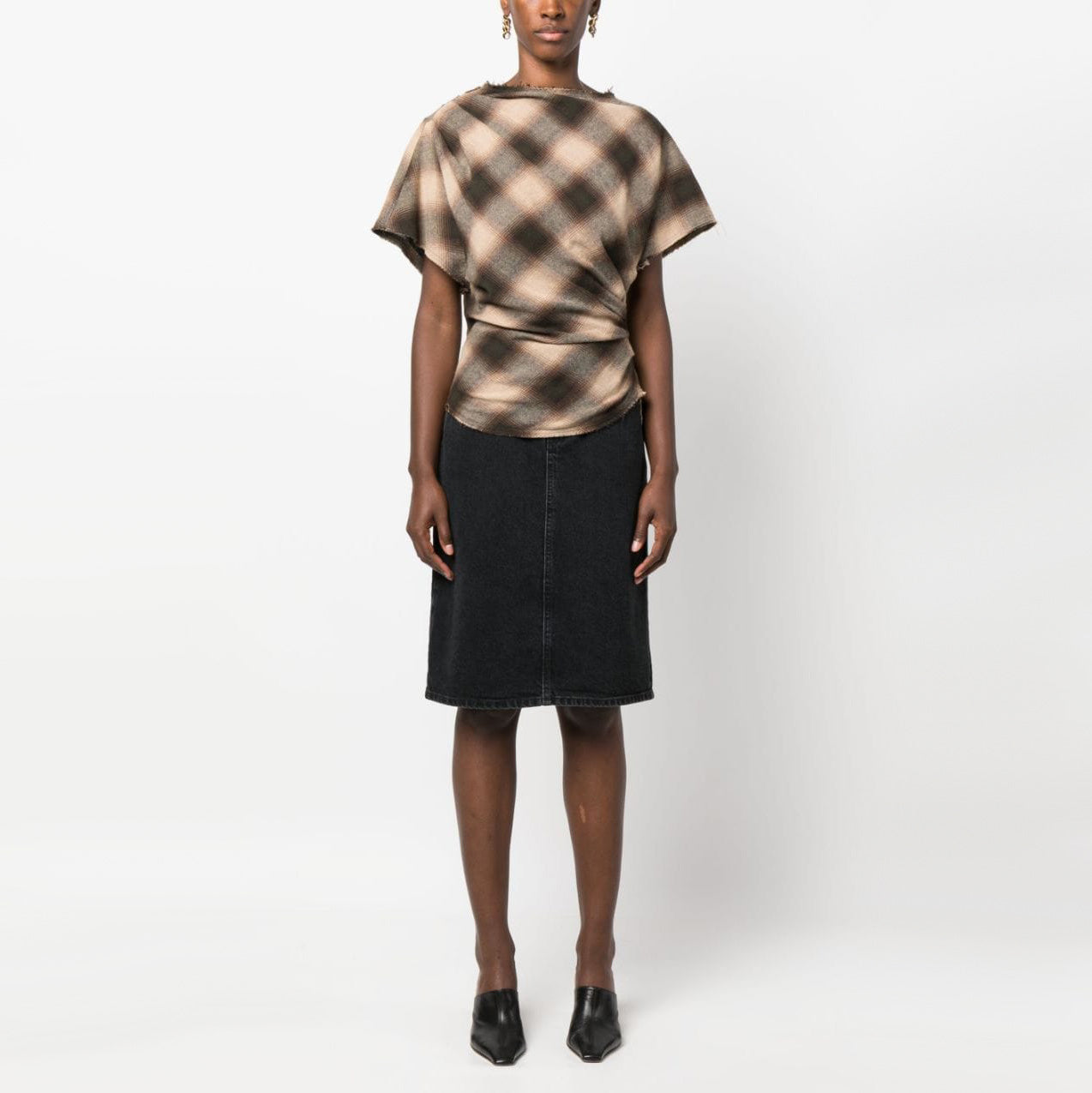 Isabel Marant Etoile "Neyela" Plaid Top in Tan/Brown, size 38