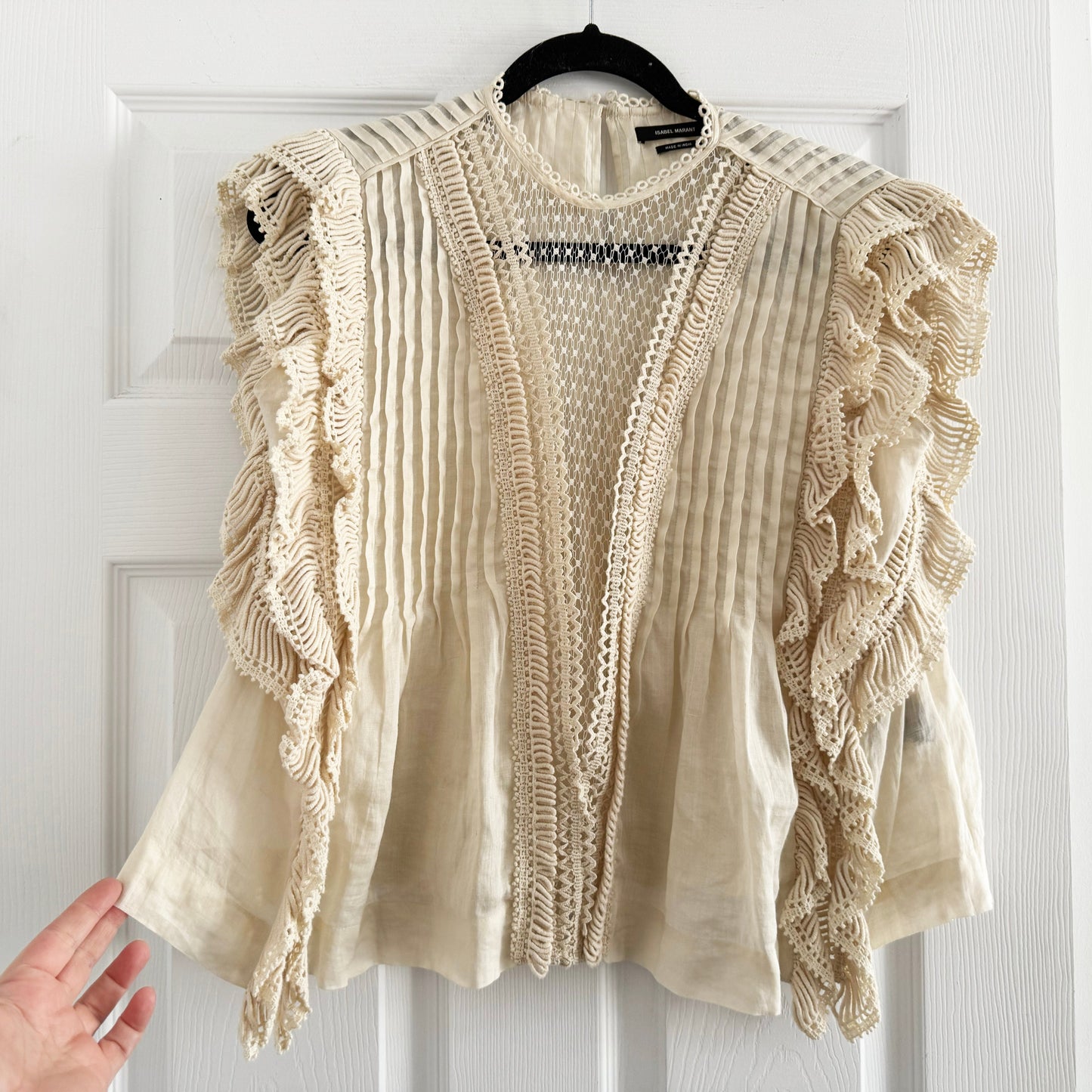 Isabel Marant "Roya" Ramie and Lace Blouse in Ecru, size 34 (fits 2 ish)