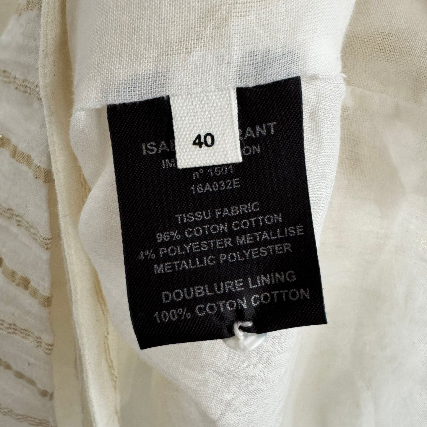 Isabel Marant Etoile "Samoa" Dress in Striped Ivory/Gold, size 40
