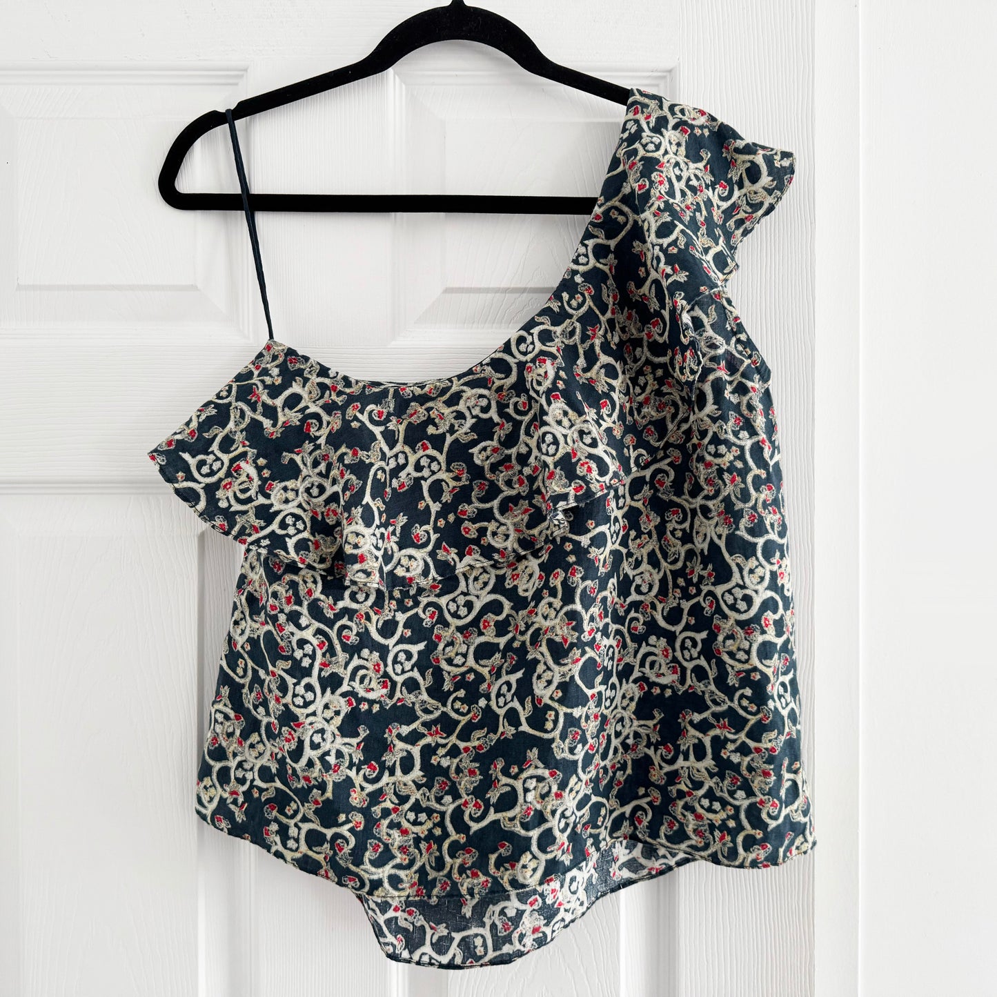 Isabel Marant Etoile "Thomy" One Shoulder Printed Linen Top, size 40