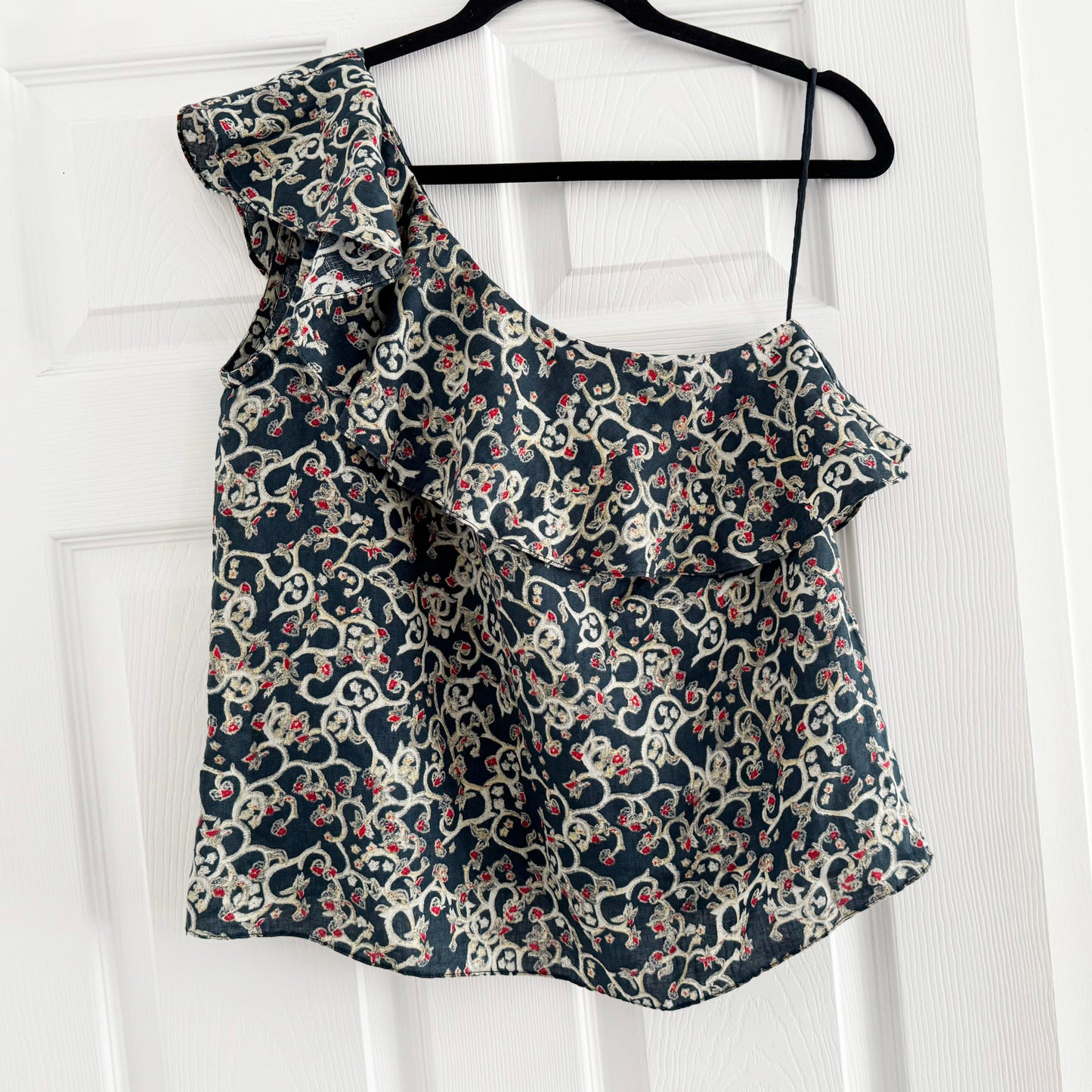 Isabel Marant Etoile "Thomy" One Shoulder Printed Linen Top, size 40
