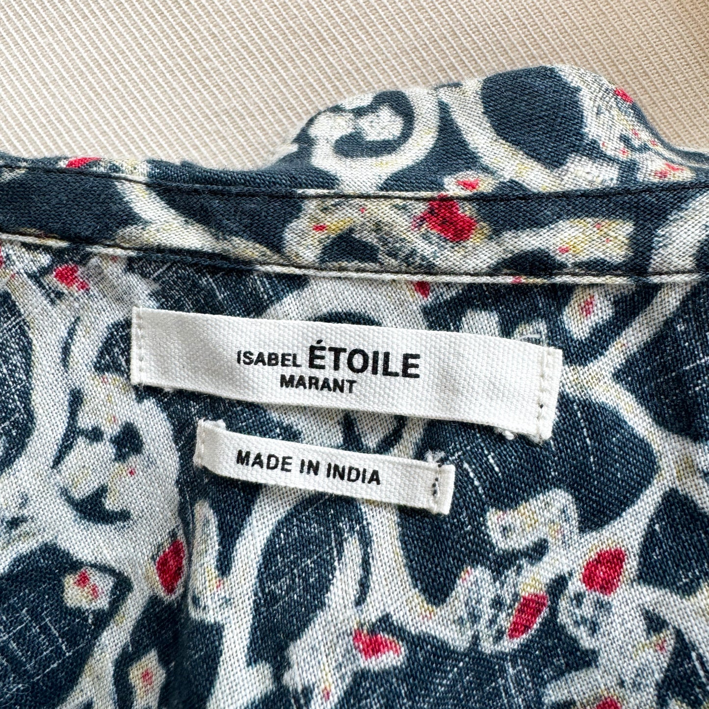 Isabel Marant Etoile "Thomy" One Shoulder Printed Linen Top, size 40