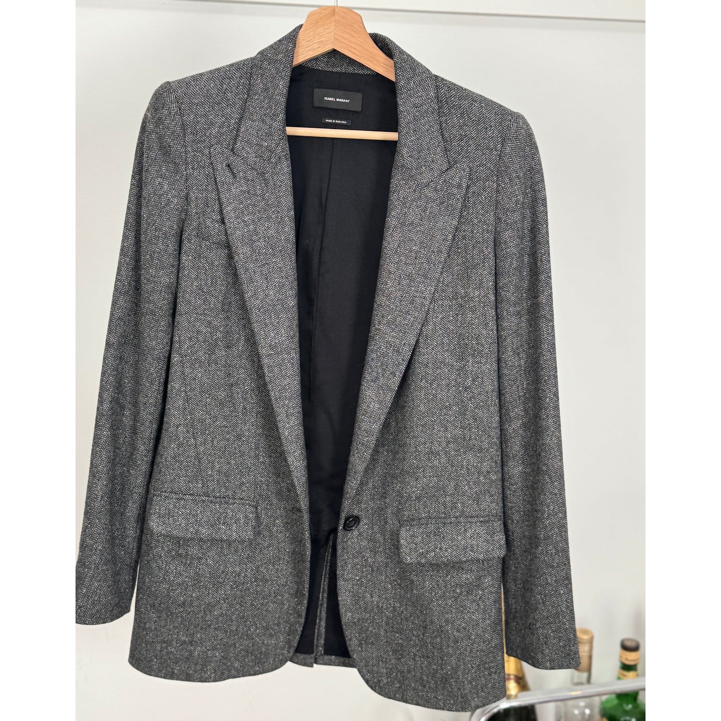 Isabel Marant Grey Herringbone Tweed Wool Blazer, size 34 (fits 0/2)