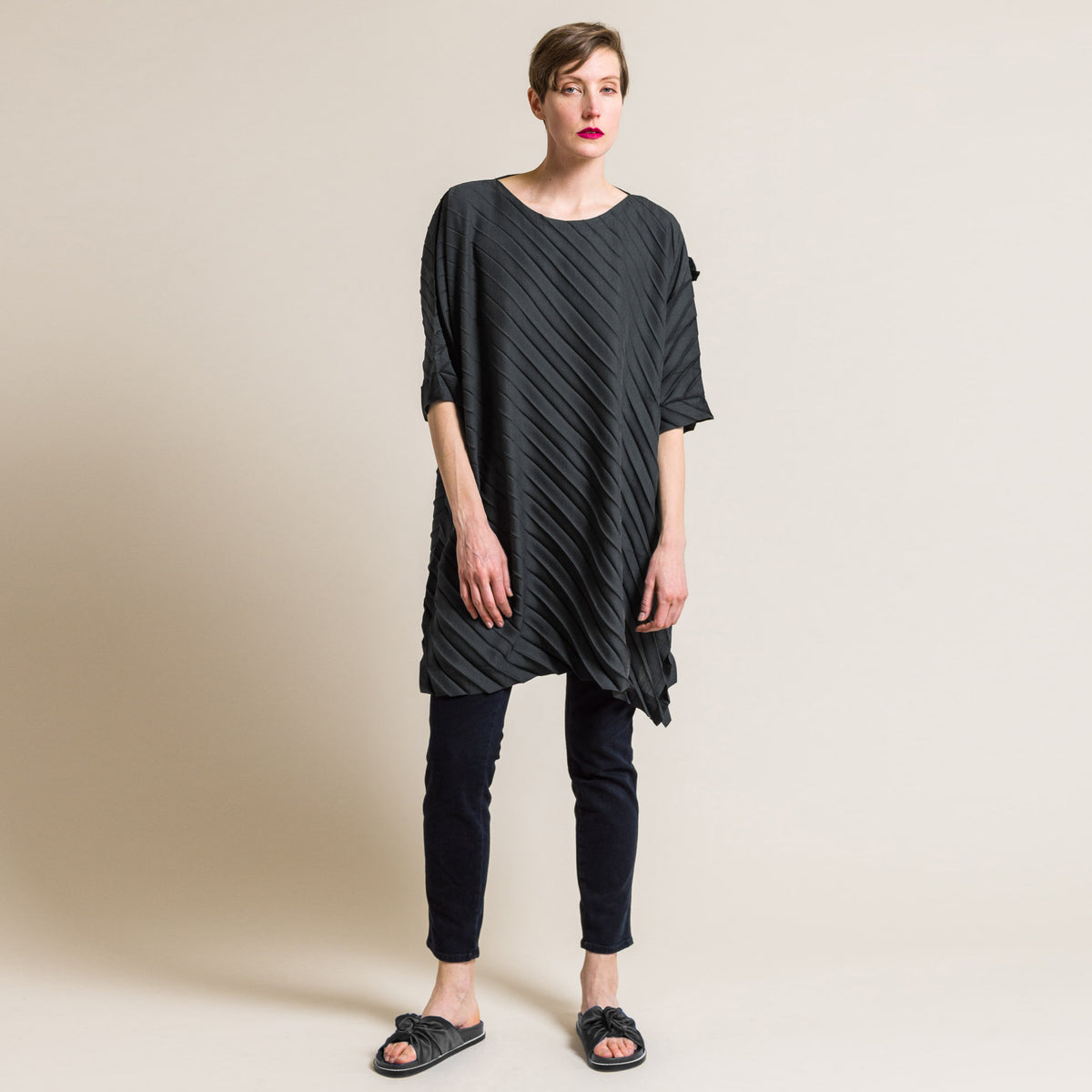 Issey Miyake Cauliflower Pleated Minidress in Grey, One size Only