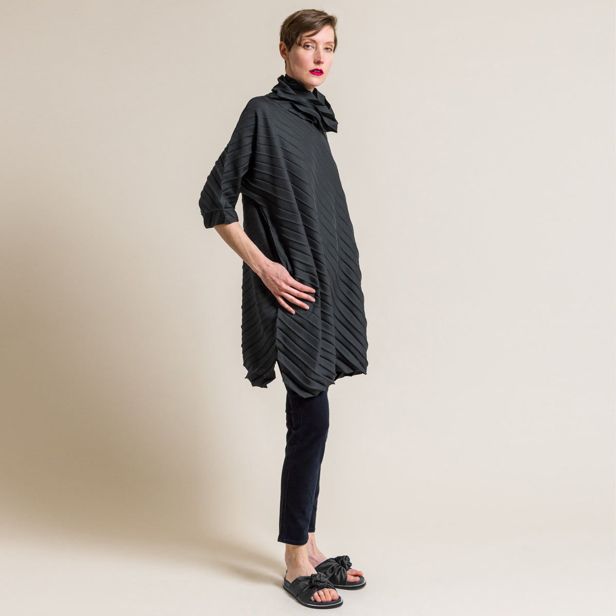 Issey Miyake Cauliflower Pleated Minidress in Grey, One size Only