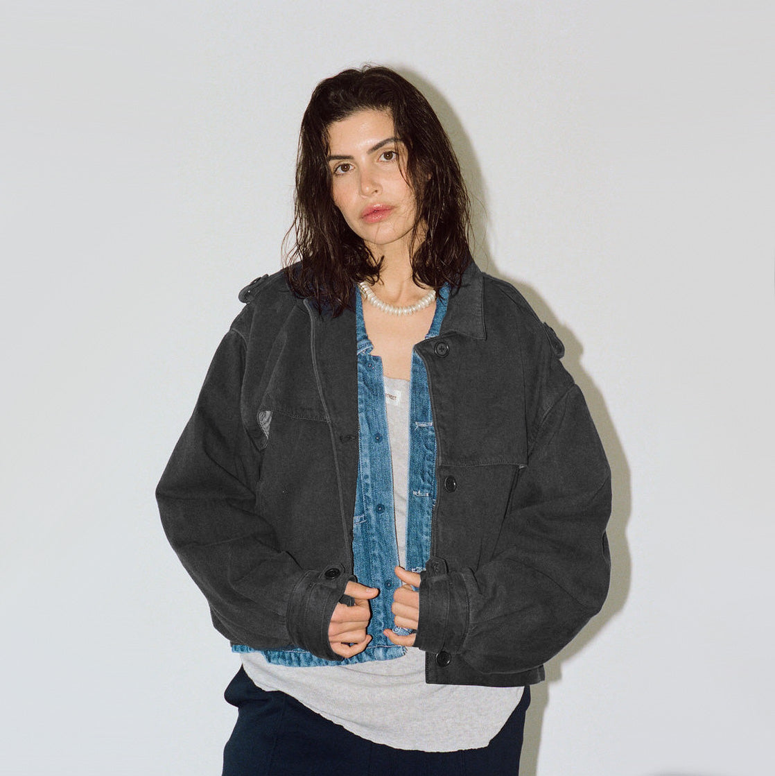 James Street Trench Bomber in Grey, size Large