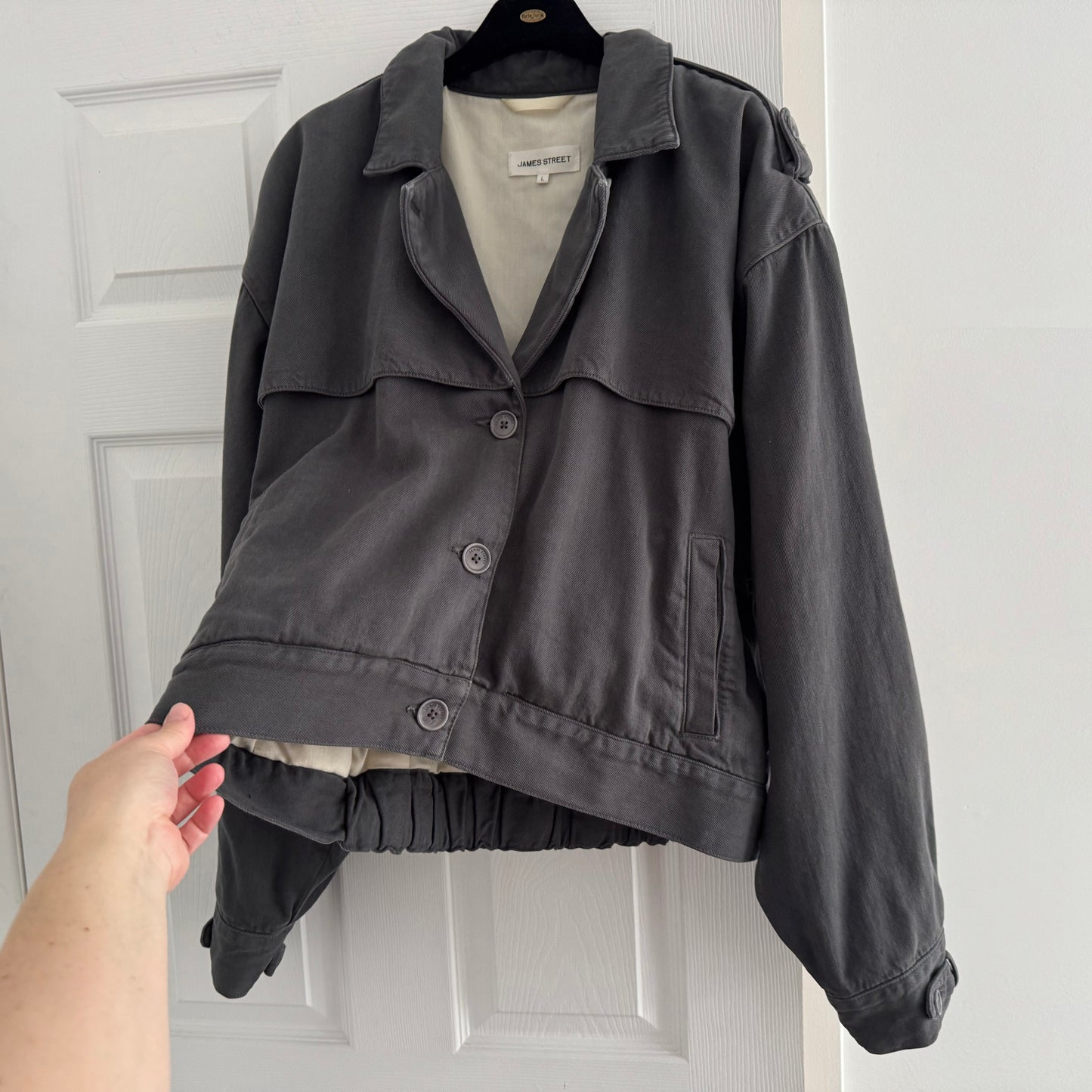 James Street Trench Bomber in Grey, size Large