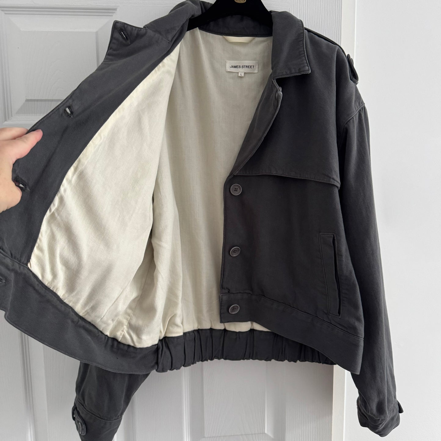 James Street Trench Bomber in Grey, size Large