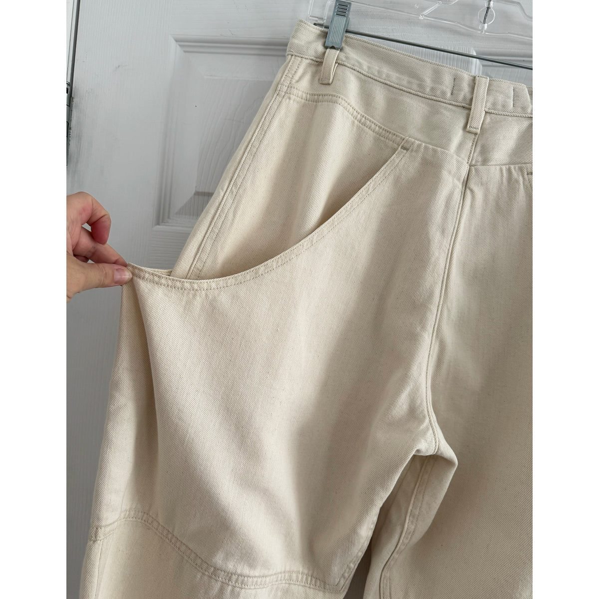 James Street Cargo Barrel Leg Jean in Natural, size 27