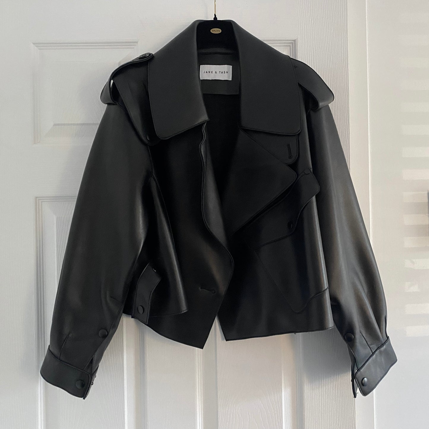 Jane & Tash Black Leather Jacket, Size Large