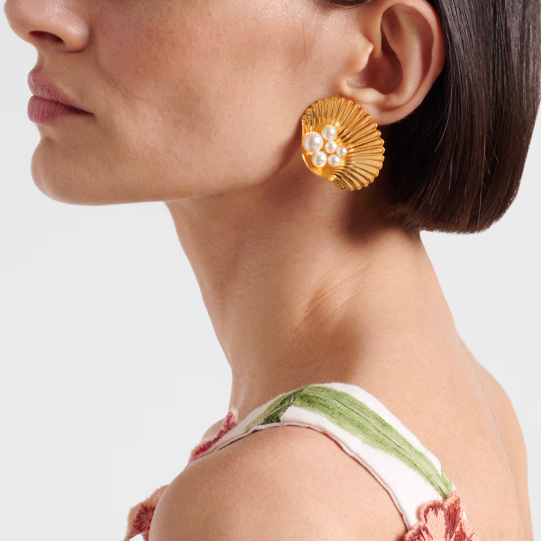 Jennifer Behr "Maricela" Seashell Earrings in Gold w Pearl
