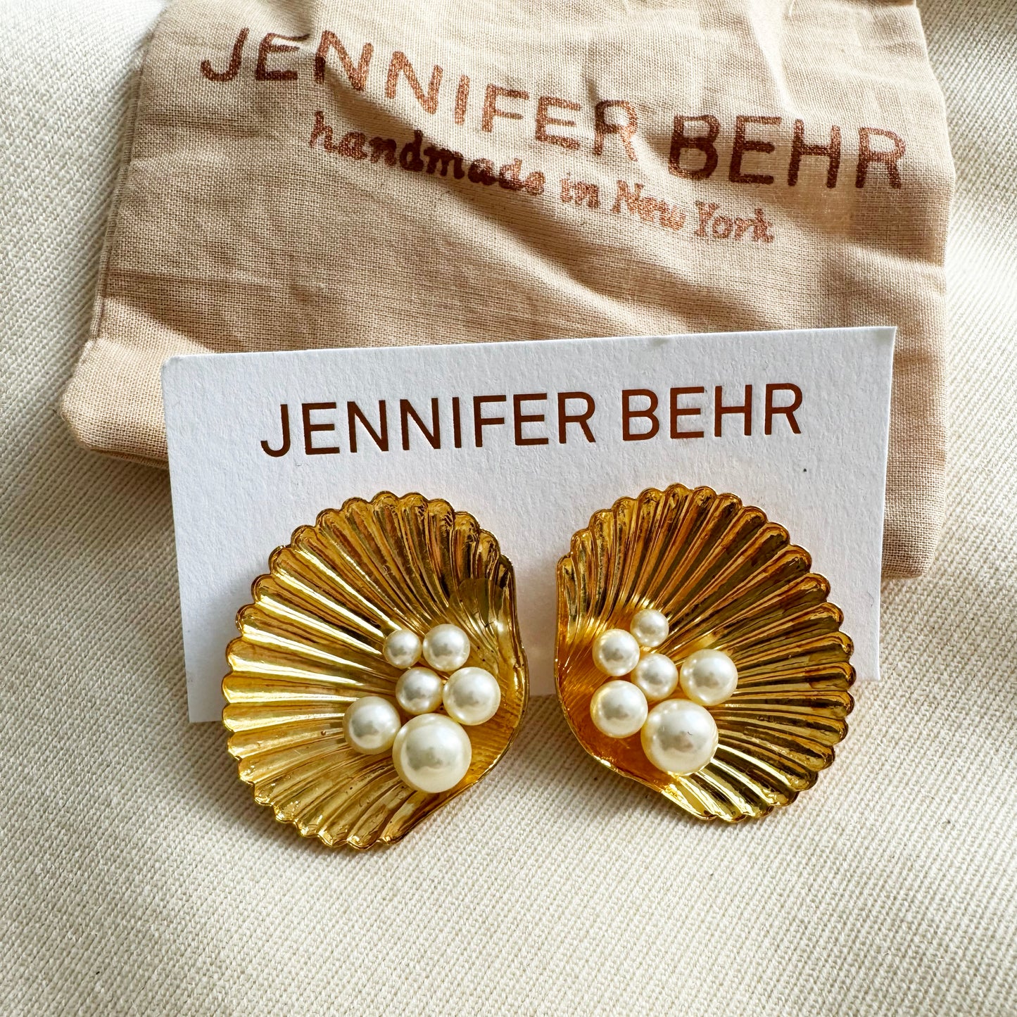 Jennifer Behr "Maricela" Seashell Earrings in Gold w Pearl