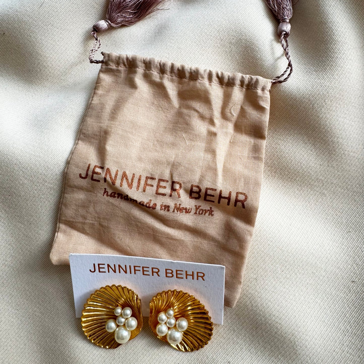 Jennifer Behr "Maricela" Seashell Earrings in Gold w Pearl