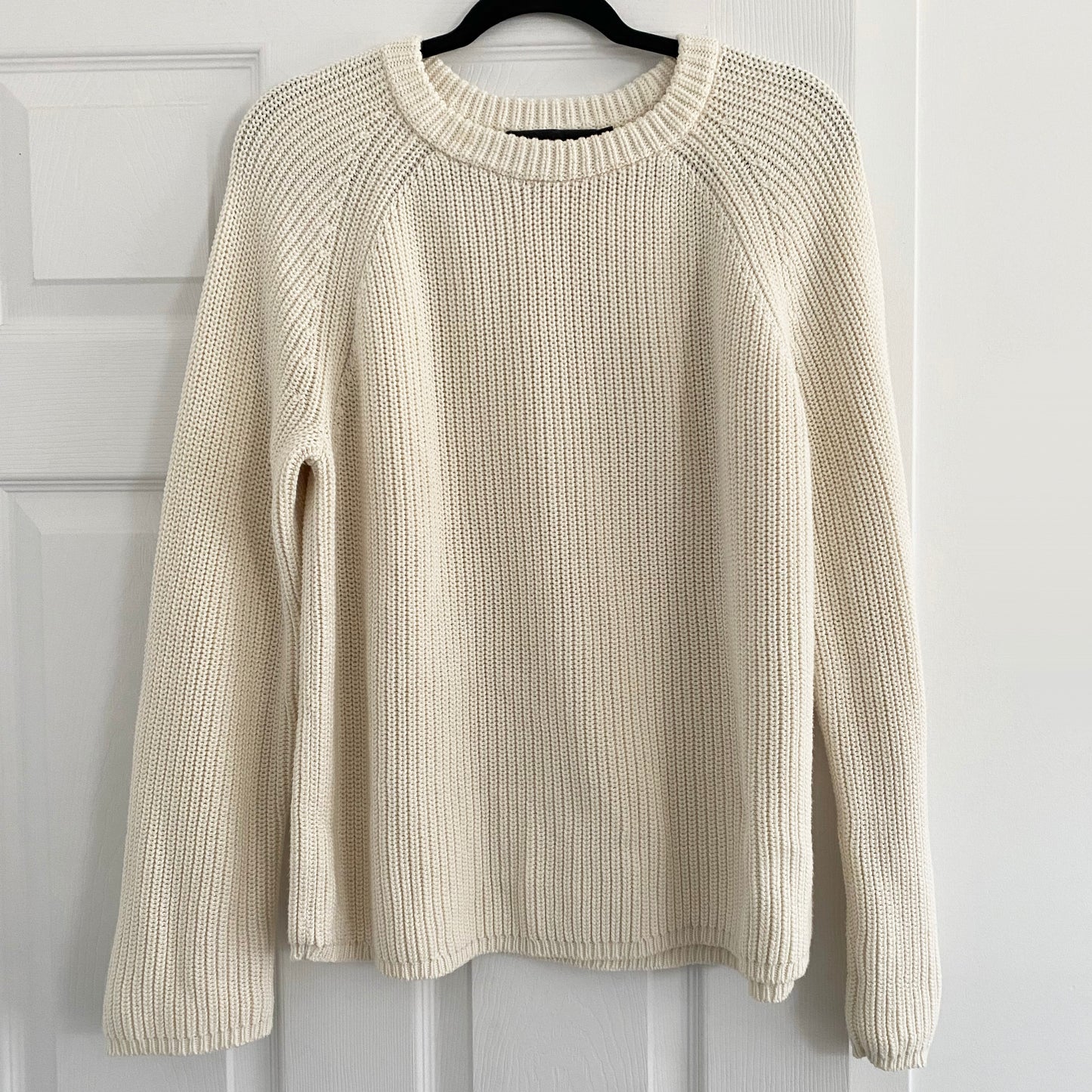 Jenni Kayne Cotton Ribbed Fisherman Sweater in Ivory, size XL