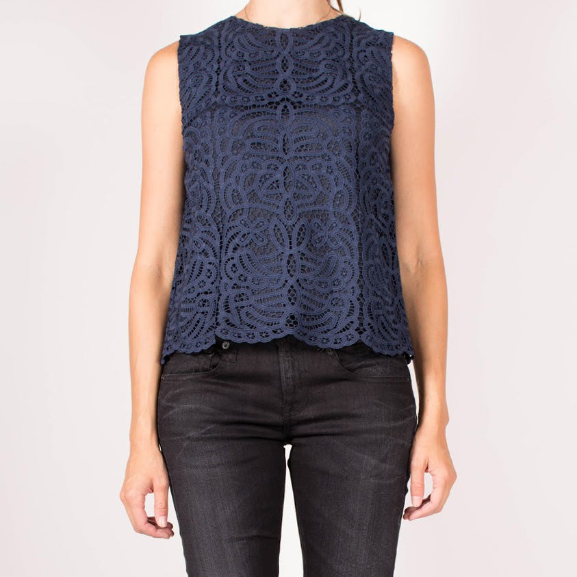 Jenni Kayne Sleeveless Navy Lace Top, size XS