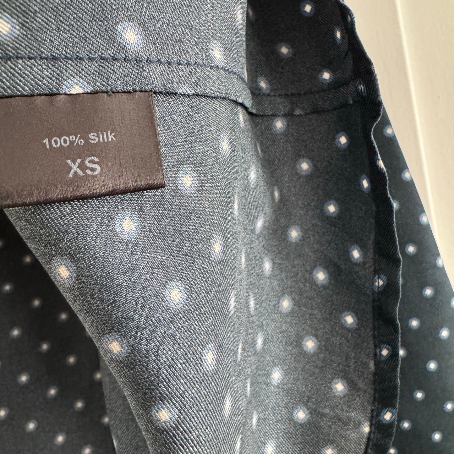 Jenni Kayne Polka Dot Silk Blouse in Navy, size XS