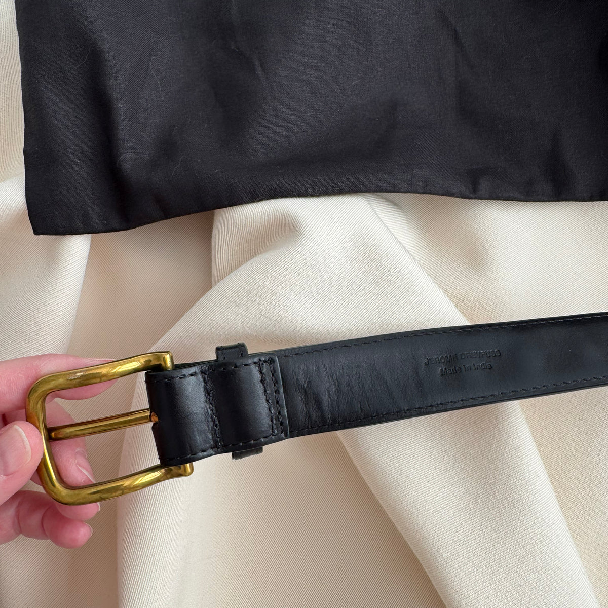 Jerome Dreyfuss Belt in Black Leather with Brass Studs, size Medium.