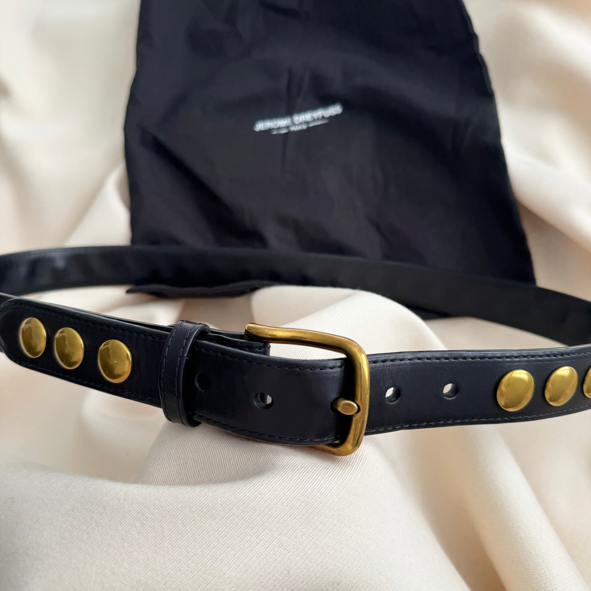 Jerome Dreyfuss Belt in Black Leather with Brass Studs, size Medium.