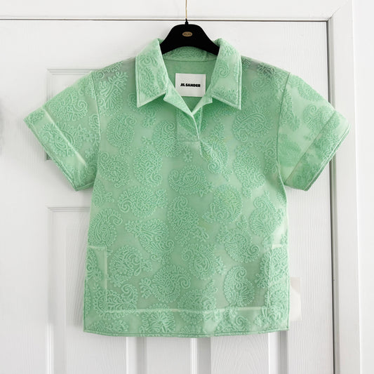 Jil Sander Paisley Mesh Jacquard Top in Light Green, size 36