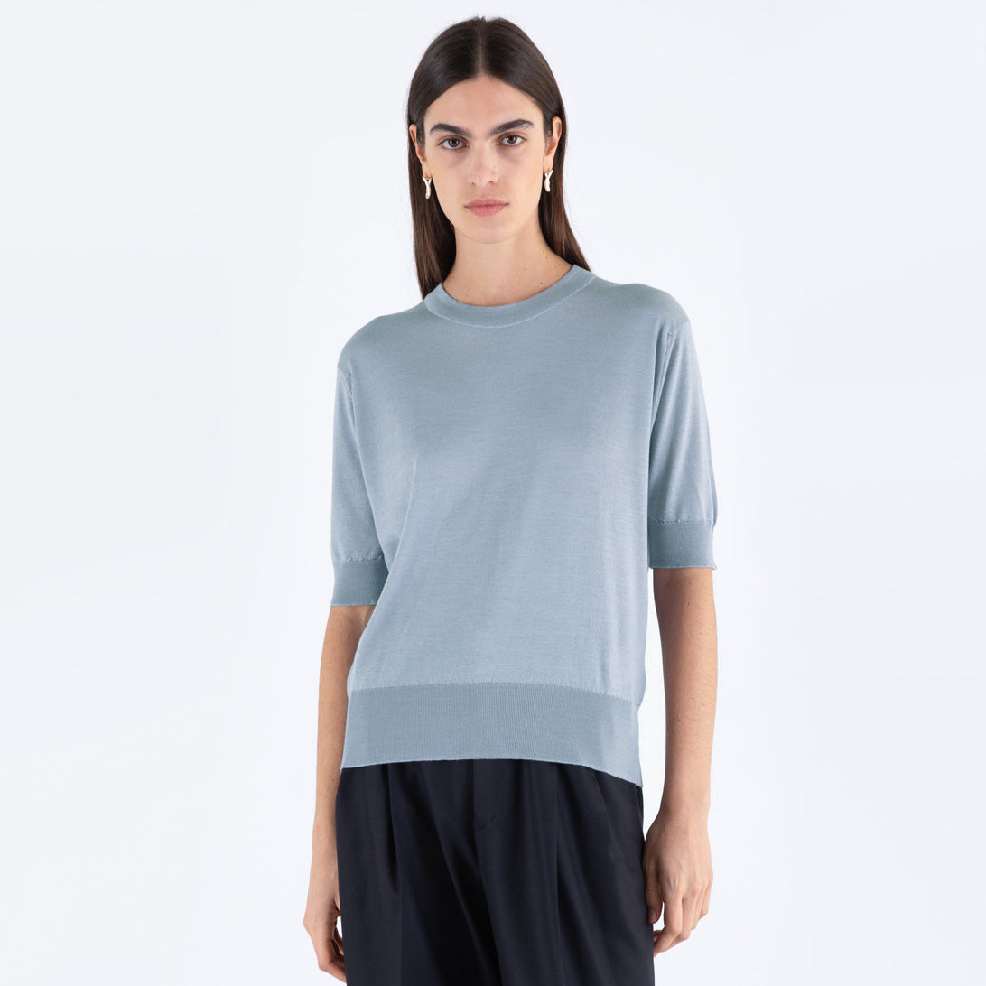 John Smedley Short Sleeve Merino T-Shirt in Blue, size Small