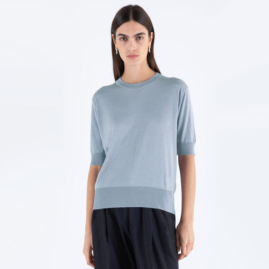 John Smedley Short Sleeve Merino T-Shirt in Blue, size Small