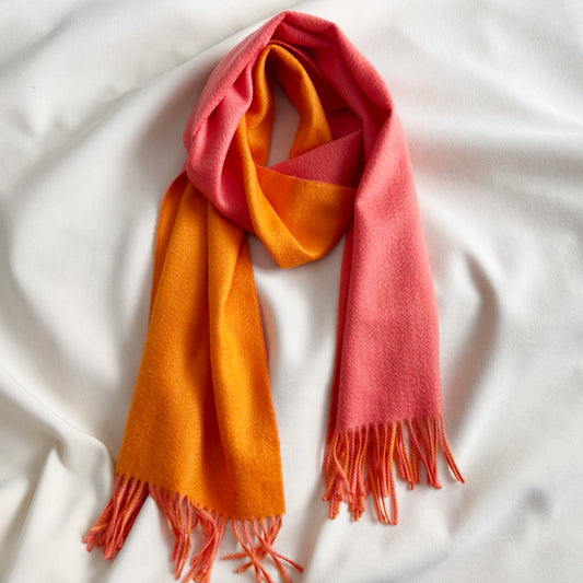 Johnsons of Elgin Double Sided Orange/Pink Cashmere Scarf
