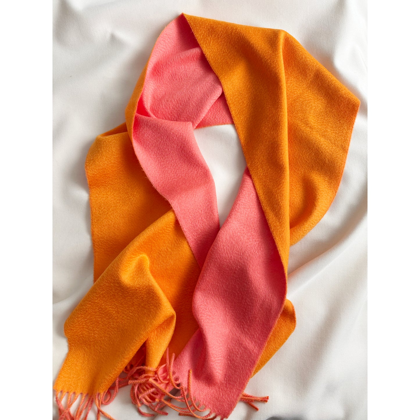 Johnsons of Elgin Double Sided Orange/Pink Cashmere Scarf