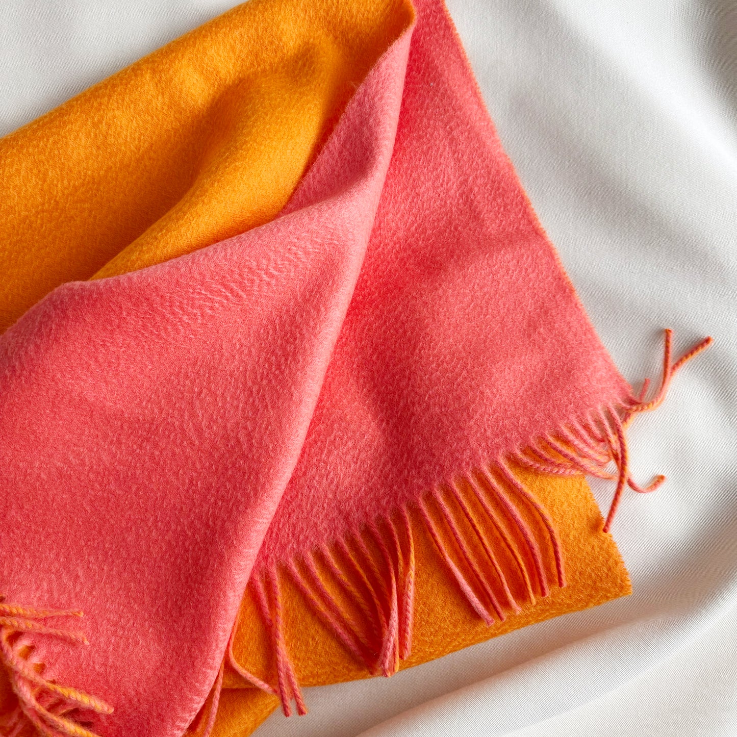 Johnsons of Elgin Double Sided Orange/Pink Cashmere Scarf