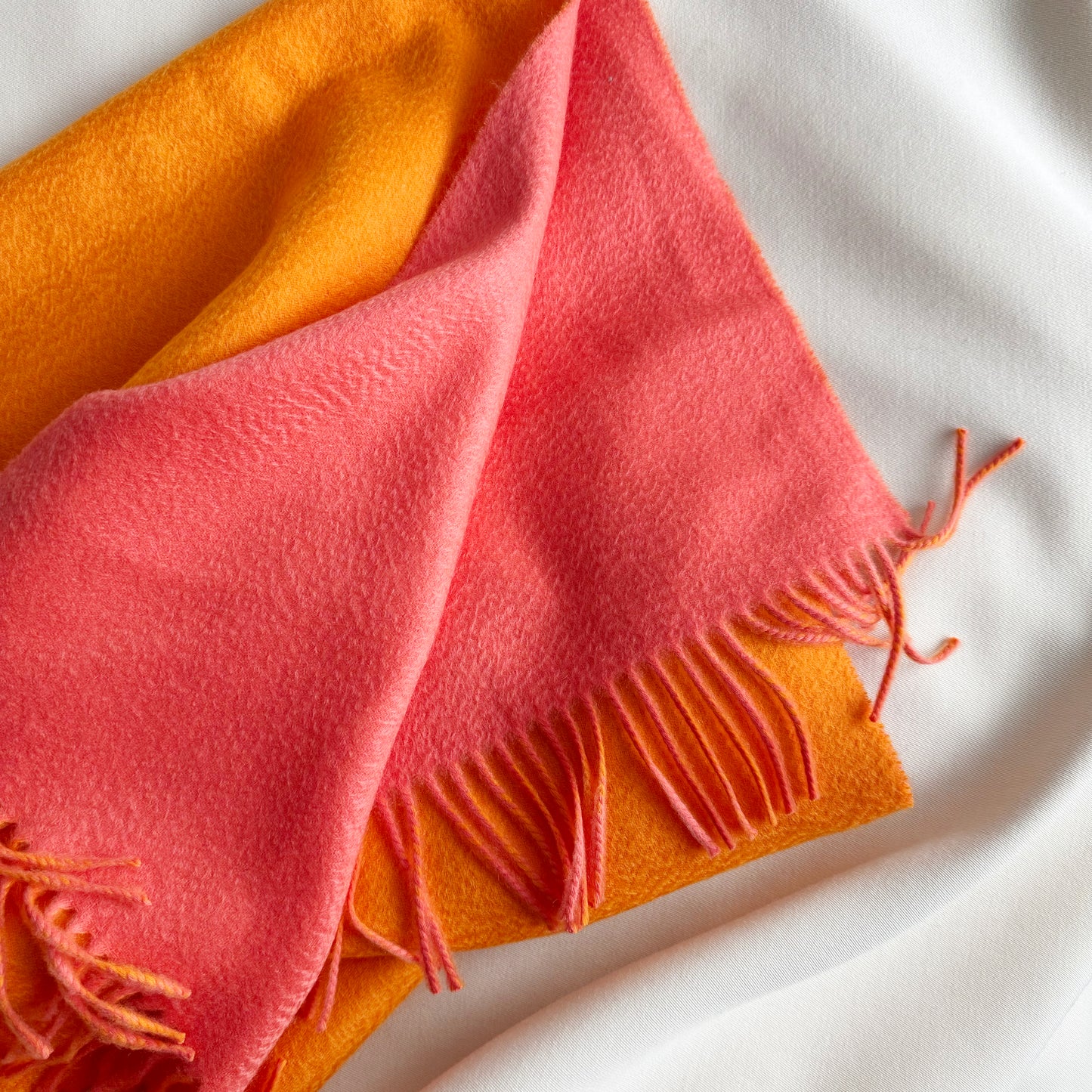Johnsons of Elgin Double Sided Orange/Pink Cashmere Scarf