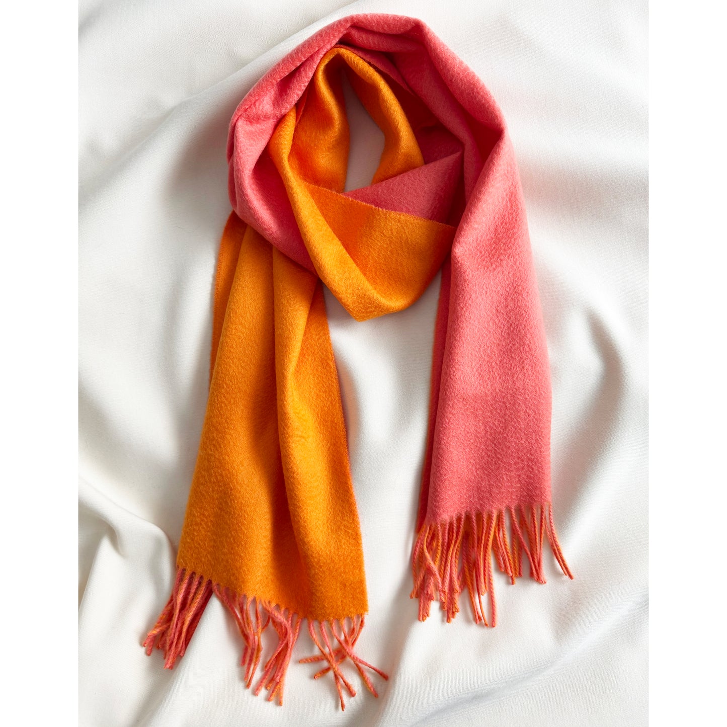 Johnsons of Elgin Double Sided Orange/Pink Cashmere Scarf