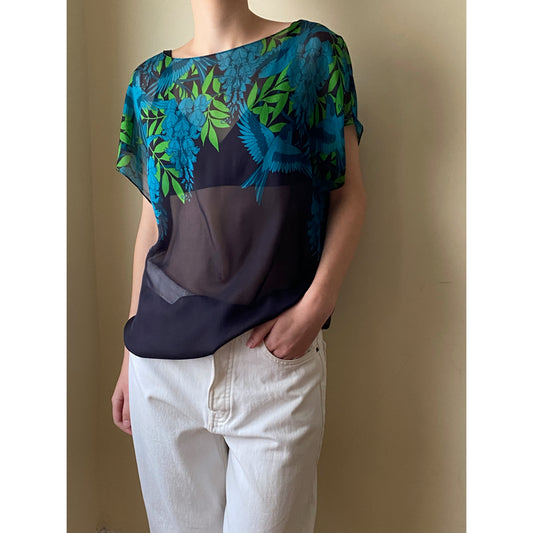 Blouse en mousseline de soie imprimée Jonathan Saunders, taille 40 (convient comme une taille petite)