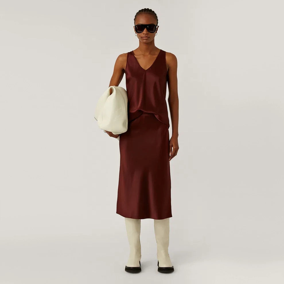 Joseph Silk Satin "Isaak" Skirt in Mahogany, size 34