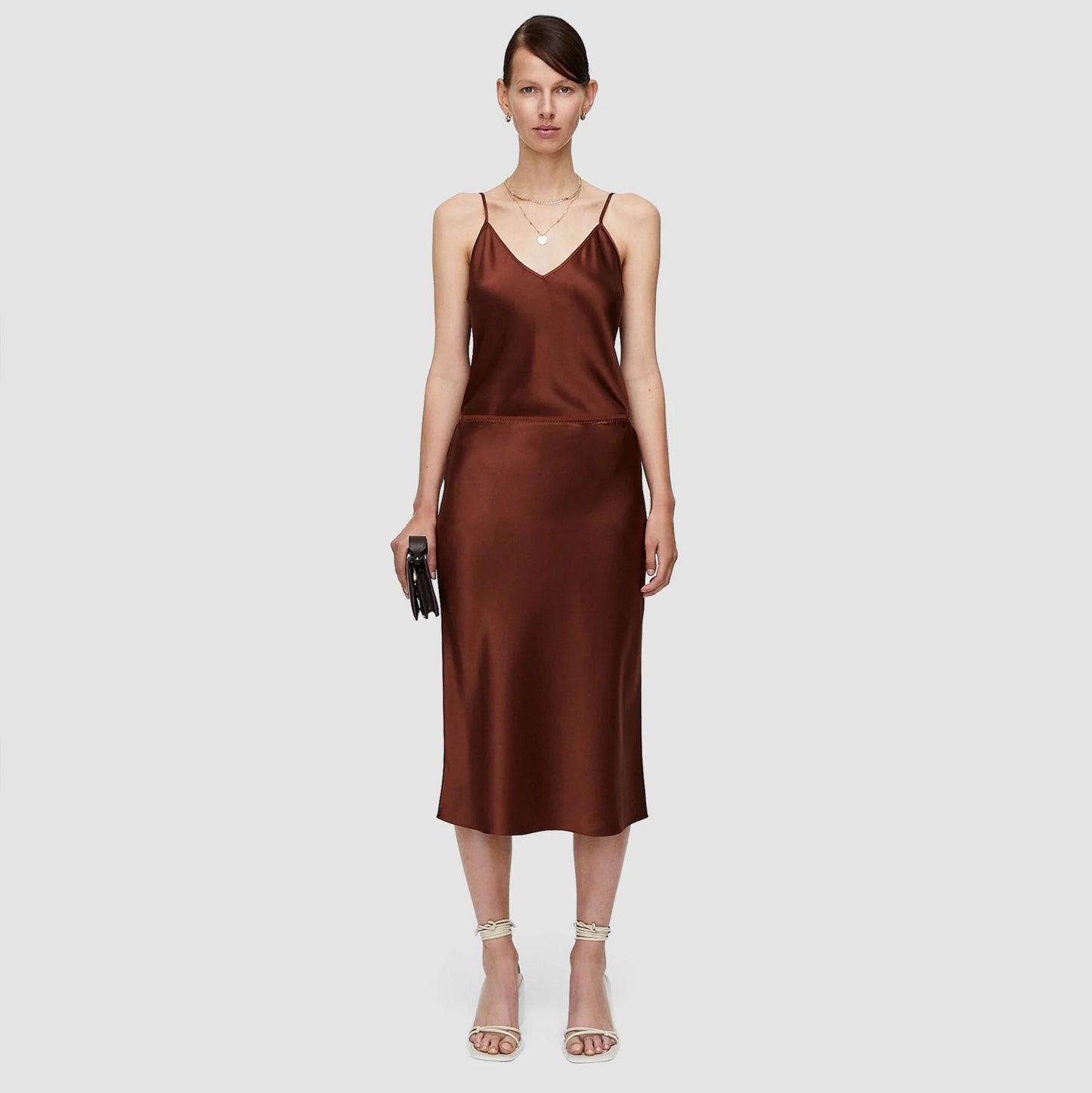 Joseph Silk Satin "Isaak" Skirt in Mahogany, size 34
