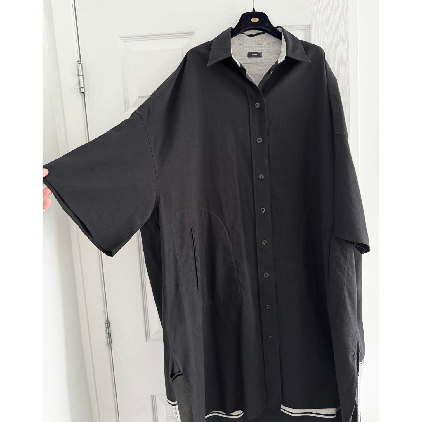 Joseph "Baker" Cotton Linen Oversize Shirtdress in Black, size 38 (fits XL?)